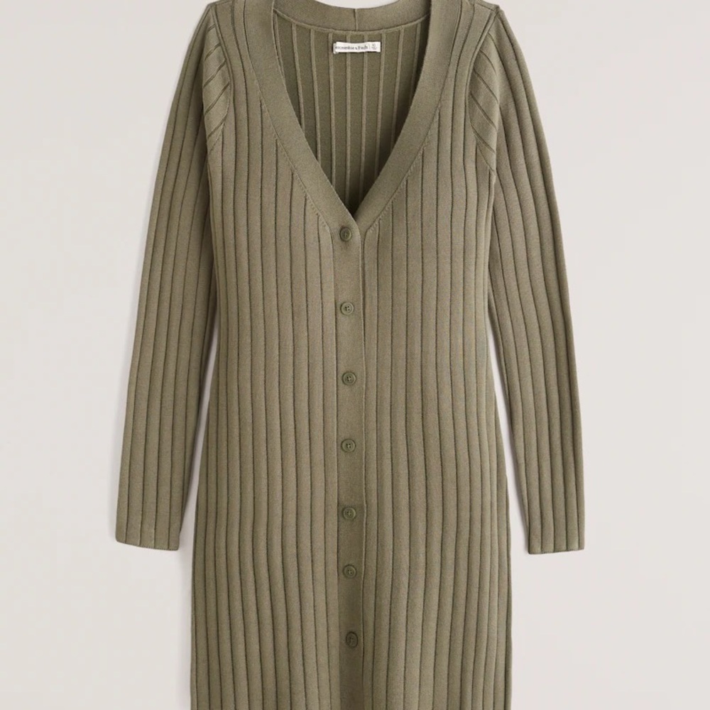 Abercrombie GREEN Button-Through Deep-V Mini Sweater Dress